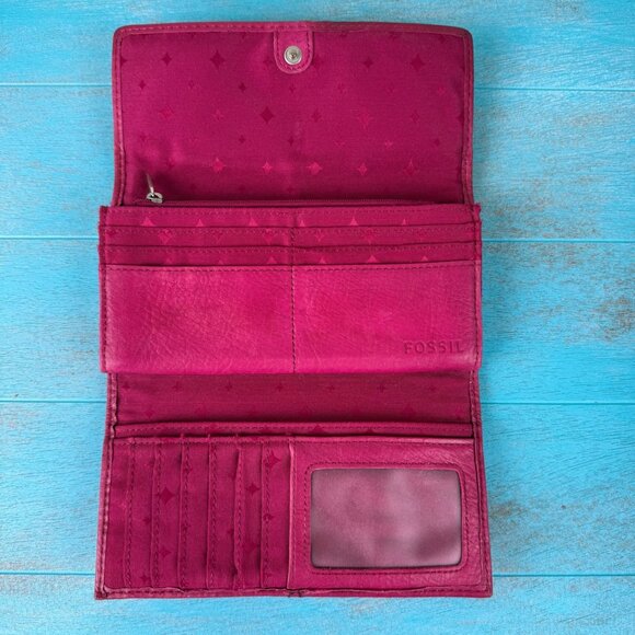 Fossil Striped Wristlet & Maddox Pink Leather Trifold Wallet Vintage - Picture 2 of 5